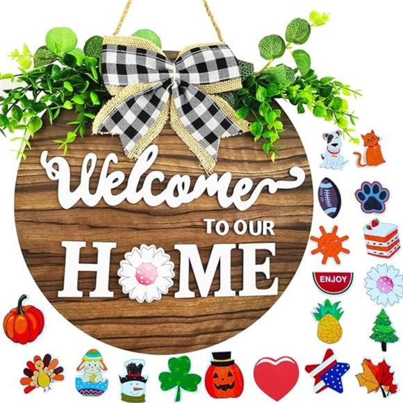 19 Icons Interchangeable Seasonal Welcome Sign Front Door Decoration, Rustic - Picture 2 of 7